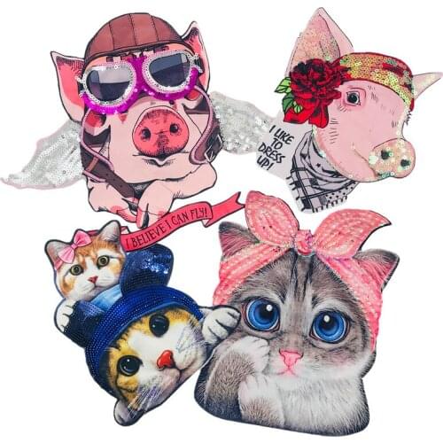 50pcs/Lot Embroidery Patches Letters Clothing Decoration Accessories Animal Cartoon Pig Cat Diy Iron Heat Transfer Applique