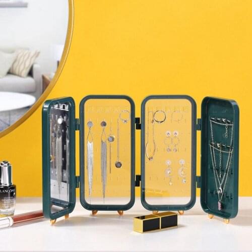 Small Earring Holder Stand, 4 Tiers Earring Organizer Box Foldable, Dustproof Earring Storage with Mirror