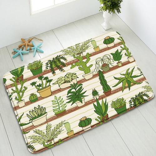 Tropical Plants Cactus Non-Slip Bathroom Mat Indoor Floor Mats Bedroom Kitchen Doormat Absorbent Home Carpet Washable Foot Pad