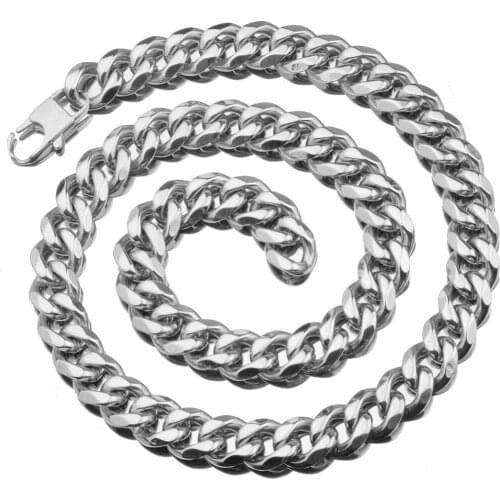Tiasri 15MM Heavy Stainless Steel Mens Necklace Bracelet Cubas Curb Chain Punk Hip-hop Boys Jewelry Wholesale Retail Gift