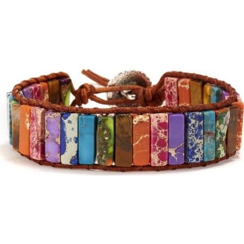 Handmade Weave Yoga Bracelets Multi Color Nature Stone Bangle Wrap Adjustable Boho Woven Bracelet Imperial Stone Beads