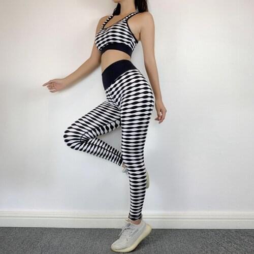 Striped Women Yoga Set Sexy Printed Fitness Tracksuit High Waist Sport Suit Women Activewear Gym Running Training Clothing