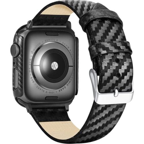 With Protective Case Imitation Carbon Fiber Leather Band For Apple Watch Strap 42mm 44mm iWatch Bracelet Series 4 5 6