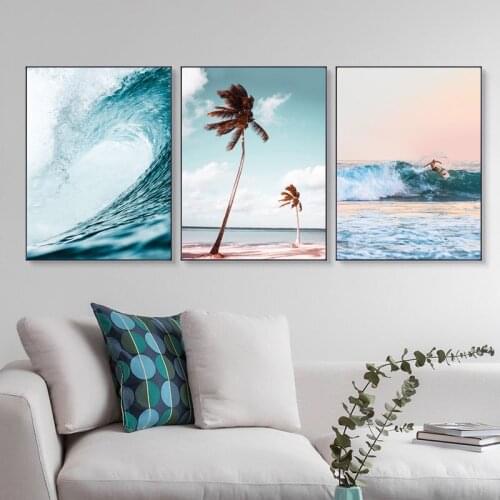 Seasacape Sunset Diamond Painting Coastal Wall Art Surfing Print Ocean Waves Poster Nature Scenery Wall Living Room