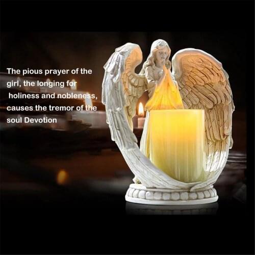Nordic Resin Angel Figurines Electronic Candlestick Crafts Home Decor Angel Miniature Candle Holder Ornaments Wedding Gifts