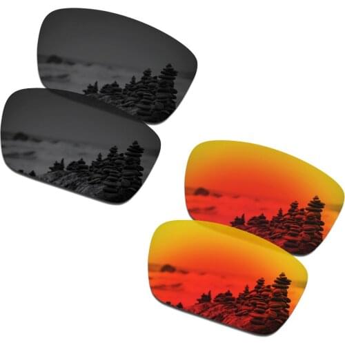 SmartVLT 2 Pairs Polarized Sunglasses Replacement Lenses for Oakley Fuel Cell Stealth Black and Fire Red