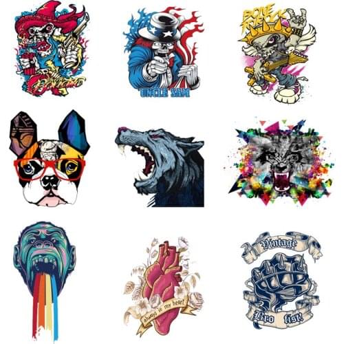 Iron-on Transfers for Clothing Patches for Clothes Stickers Rock Diy Skull Patch Flex Fusible Transfer Vinyl Adhesive Stripe F