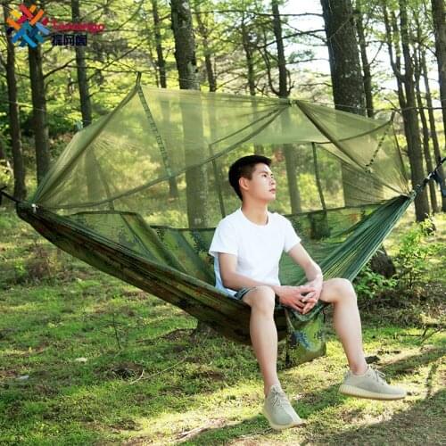 Tewango 260 x140cm Outdoor 2 Person Travel Camping Survivor Hanging Hammock Bed With Mosquito Net Ultralight 210T Nylon Spinning