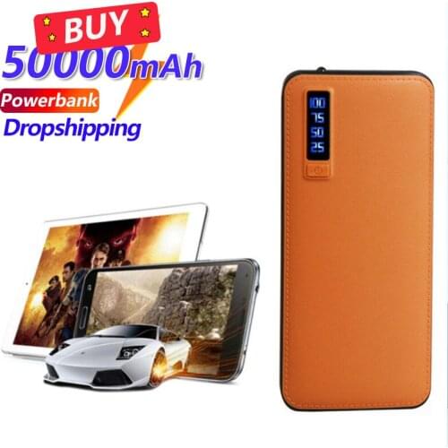 50000mAh Power Bank Portable Charger for Xiaomi Samsung Leather Texture External Battery Power Bank 3 USB Digital Flashlight