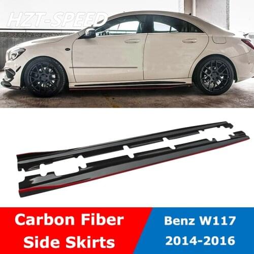 W117 R Style Red Edge Carbon Fiber Side Body Skirts Aprons Car Body Kit For Benz CLA220 260 CLA45 2014-2016