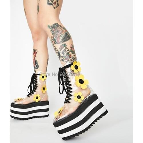 ARQA Platform Boots for Women Platforms Sneakers Clear Lace Up Ankle Boot Flowers Waterproof Shoes