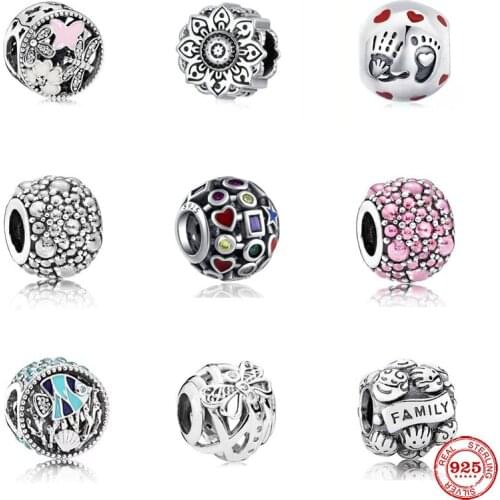 2021 New Fit Original Pandora Charms Bracelet 925 Sterling Silver Angel Alarm Clock Flower Beads DIY Women Jewelry Making