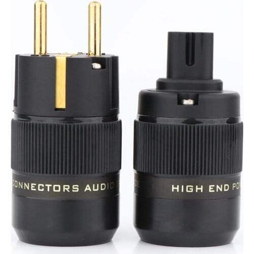 1 Pair Gold plated Figure 8 C7 & Schuko Power Plug hifi Audio speaker amplifier AC Power cord IEC