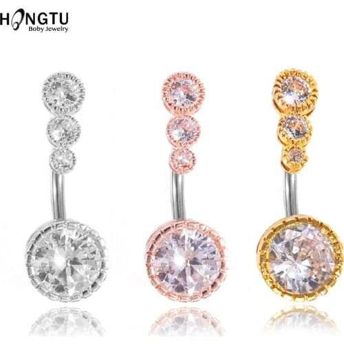 1PC Zirconia Navel Piercing Belly Button Bar Rings Steel Crystal Zircon Rhinestones Round 14G Nombril Ombligo Piercing Jewelry