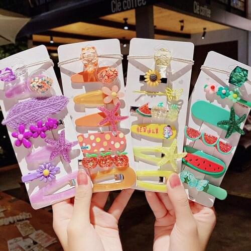 7PCS/Set New Girls Cute Solid Color Geometric Hairpins Sweet Hair Clip Barrettes Hair Ornament Headband Fashion Hair Accessories
