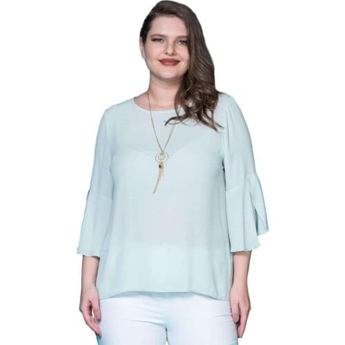 Hanezza Plus Size Sleeve Frilly Crepe Blouse