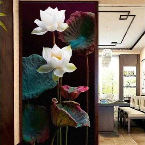 Large Diy Diamond Painting white lotus flower Full Square Round Diamond Mosaic 5D Cross Stitch Kits Diamond EmbroideryZP-3657