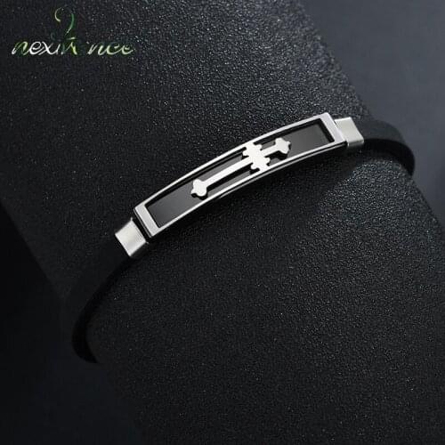 Nextvance Black Silver Color Jesus Cross Bracelet Silicone Strap Wrap Bracelets for Christian Gift Female Male Jewelry