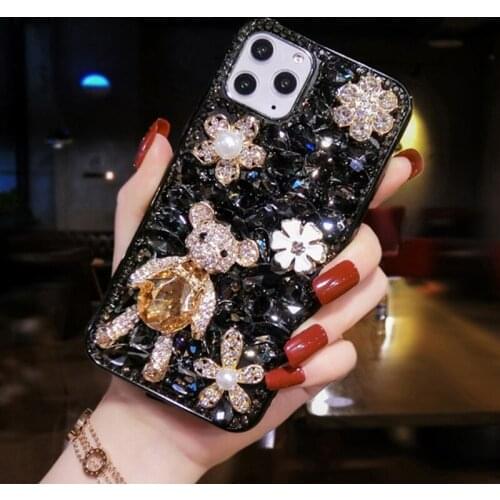 Luxury Cute Bear Diamond Rhinestone Phone Case Bling Glitter Cover for iPhone 13 12 11 Pro Max Xs Xr 8 7 Plus Gift for Women