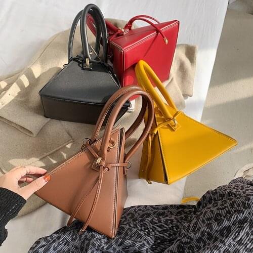 Designer Solid Color Chic Geometric Triangle Drawstring Women Handbags Casual Pu Messenger Bags Female Shoulder Bag Clutch Tote