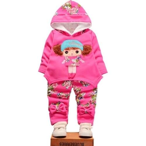 2020 Fashion Children Girls Add Cotton Clothing Sets Winter Baby Hoodies Pants 2Pcs/Sets Toddler Warm Clothes Kids Tracksuits