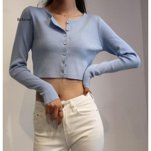 Korean Style O-Neck Short Knitted Sweaters Women Thin Cardigan Fashion Sleeve Sun Protection Crop Tops