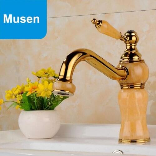 Europe Antique Golden With Marble Finishing Bathroom Sink Tap Luxury Faucet