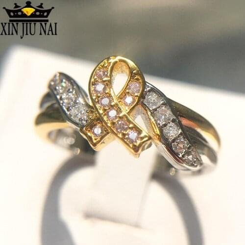 Metal Rhinestone Crystal Pink Ribbon Breast Cancer Campaign Awareness Women Finger Ring Promotional Gift Natural Stone Jewelry