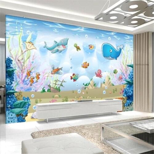 Milofi custom large wallpaper non-woven wall covering 3D cartoon underwater animal childrens room mural background wall
