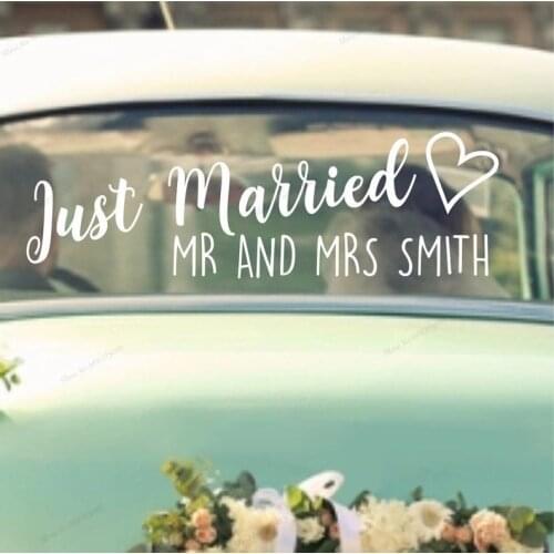 Just Married Personalised Name Mr Mrs Car Wedding Sticker Decal Removable Vinyl Waterproof Bride Groom Decoration Custom WU265