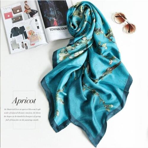 2020 New Women 100% Pure Silk Scarf Designer Van Gogh Oil Painting Tree Silk Shawls Pashmina Ladies Wraps Scarves Foulard Hot