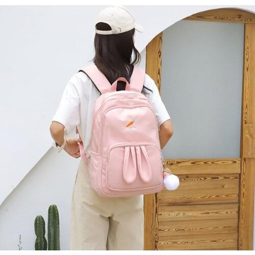 2021 New Korea 3D Bunny Backpack Kawaii Girl High School Student School Bag Simple Carrot Bag Large Capacity Blackpink Rucksack