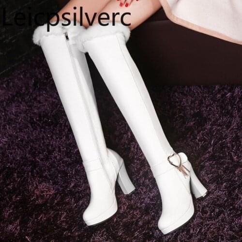 Autumn And Winter The New Round head zipper Fringe plush Thick heel High heel Womens Over the knee boots plus size 33-43