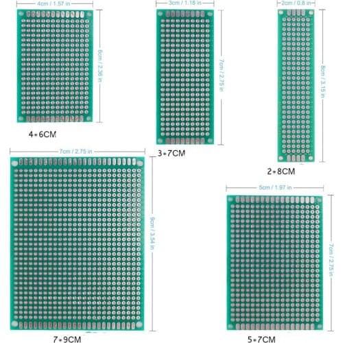 20 PCS PCB Prototype Board Circuit Protoboard Universal Stripboard Prototyping Veroboard 2X8 3X7 4X6 5X7 20Pcs Each Mixed Double