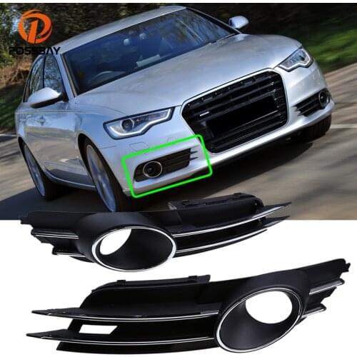 POSSBAY Front Bumper Car Fog Lights Racing Grills Covers Fit for Audi A6 C7 Sedan/Avant 2011 2012 2013 2014 2015 Pre-facelift