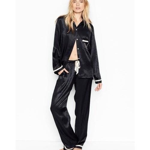 Fashion Autumn Pajamas for Women Long Sleeved Satin Silk Sleepwear Ladies V Letter Pjs Lounge Wear Winter Home Suits