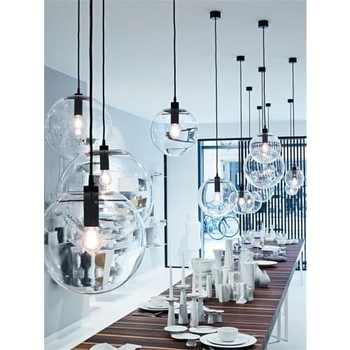 Nordic Transparent Glass Ball Pendant Lights Simple Living Room Bedroom Dining Room Bar Lamp E27 Modern Bubble Hanging Lights