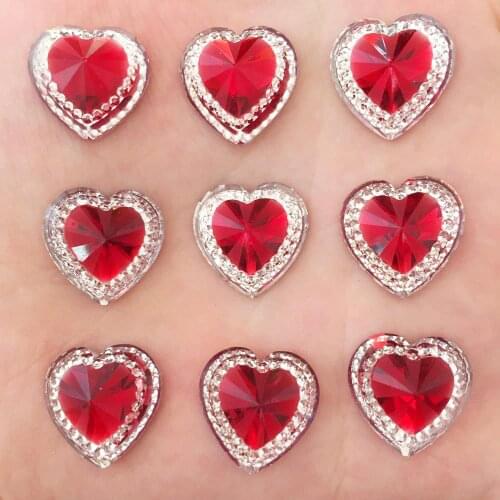 DIY 60PCS 16mm Resin Red Heart Flatback Rhinestone Scrapbook Wedding Applique Ornaments