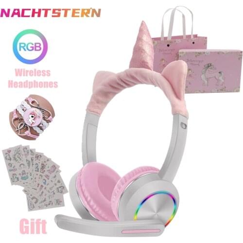 Cute Unicorn Wireless Headphones With Microphone, Girls Child Music Stereo Earphone PC Mobile Phone Childrens Headset Gift Box
