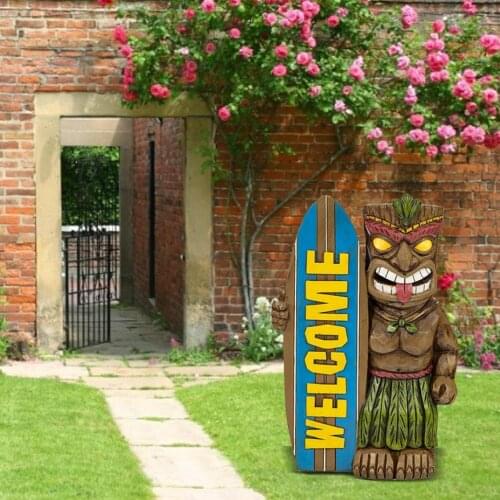 Lawn Patio Garden Figurine Porch Indoor Outdoor Crafts Resin Tiki Welcome Surfboard Statue Backyard Landscape Pathway Driveway