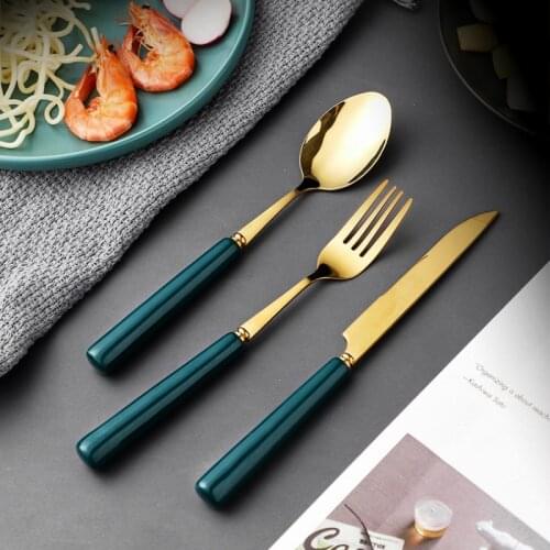 Western cutters home steak tableware knife and fork spoon stainless steel ceramic dinner set gold cutlery set reusable flatware