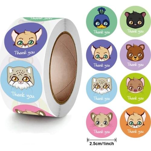 50-500pcs New Creative Animals Stickers 1inch Labels Reward Sticker For School Teacher Kids Smiley Stationery Sticker