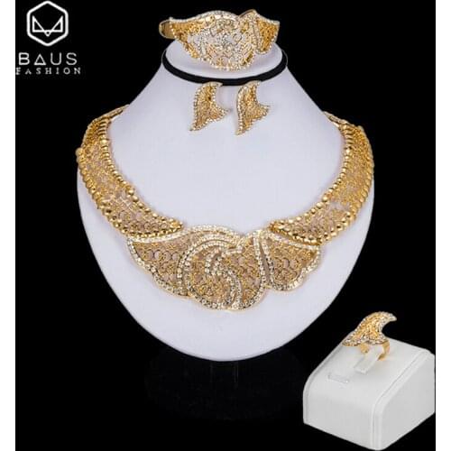 BAUS Dubai jewelry Sets Nigerian wedding Bridal Costume Jewelry Set african beads jewelry set Big Necklace Earrings Sets gift