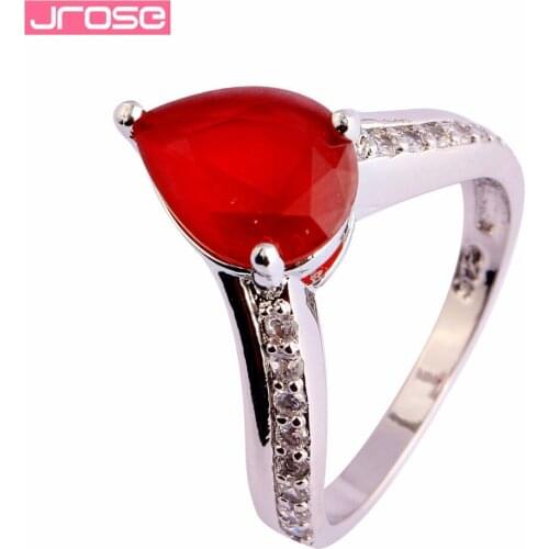 JROSE Pear Cut Pink Tourmaline Cubic Zircon Silver Wedding Engagement Simple Ring Size 6 7 8 9 10 Gorgeous Jewelry For Women