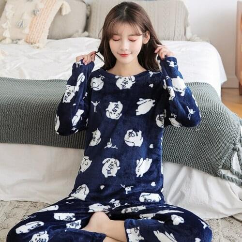2021 Winter Womens Pajamas Coral Velvet Sleepwear Home Clothes For Pyjamas Women Nightwear Home Suit Teen Girls Pijamas Clothes