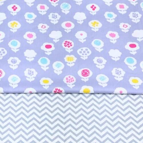 100% cotton twill cloth cartoon floral cute gray chevron fabrics for DIY crib apparel dress quilting handwork decoration textile