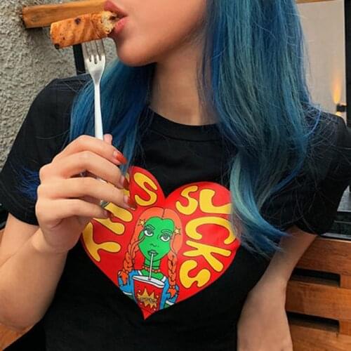 2020 summer T-shirt Girls Print fashion punk Short Sleeve O Neck top women Harajuku Basic black stretch Slim Soft Tees