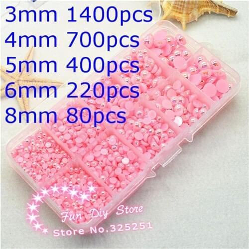 AB pink flat back pearl 3-8mm 2800pcs ABS half pearl