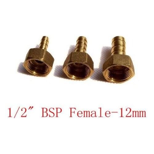 5pcs 1/2" BSP Female-12mm Barb Hose Brass Adapter Coupler 12mm-1/2" BSP