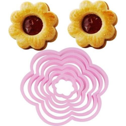 6Pcs Flower Shape Plastic Baking Mold Kitchen Biscuit Cookie Cutter Pastry Plunger 3D Stamp Die Fondant Cake Decorating Tools